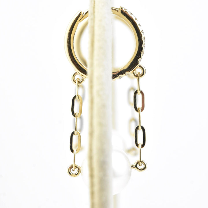 Pearl and Chain Huggie Hoops