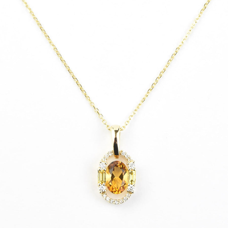 14k Yellow Gold Citrine, Yellow Sapphire and Diamond Necklace - Goldmakers Fine Jewelry
