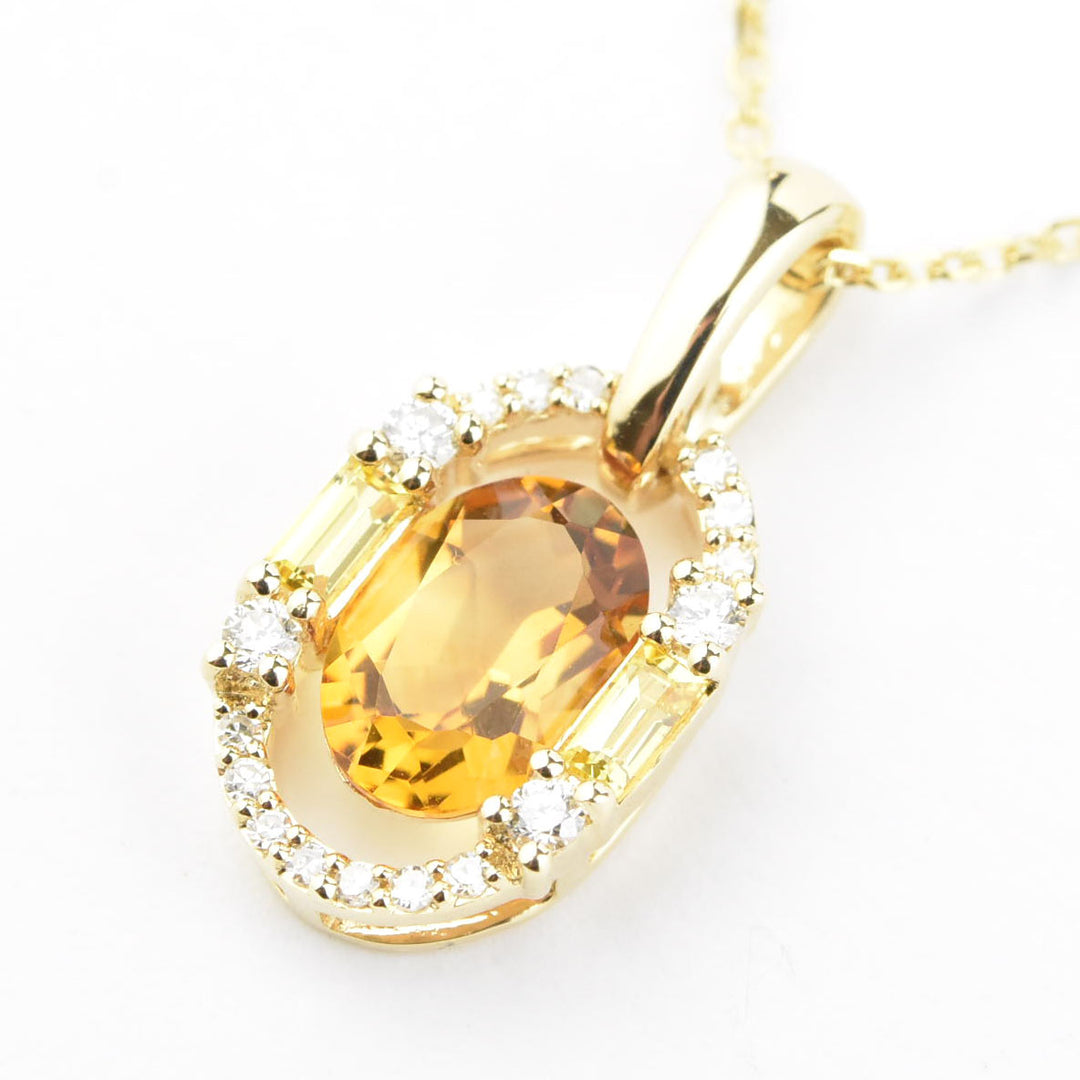 14k Yellow Gold Citrine, Yellow Sapphire and Diamond Necklace - Goldmakers Fine Jewelry