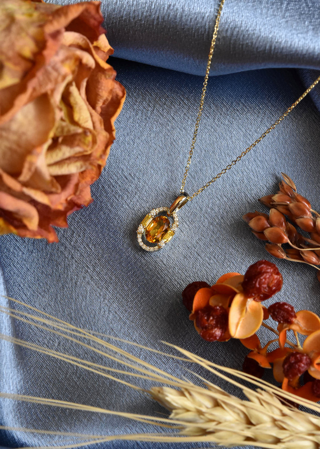 14k Yellow Gold Citrine, Yellow Sapphire and Diamond Necklace - Goldmakers Fine Jewelry