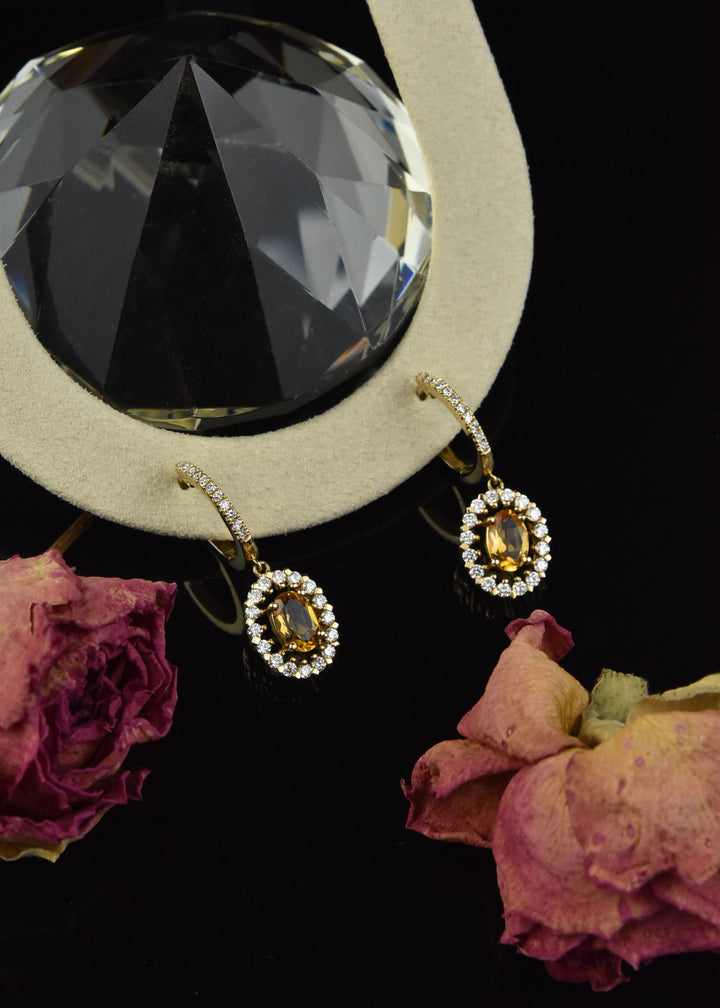 Citrine and Diamond Halo 14k Gold Earrings - Goldmakers Fine Jewelry