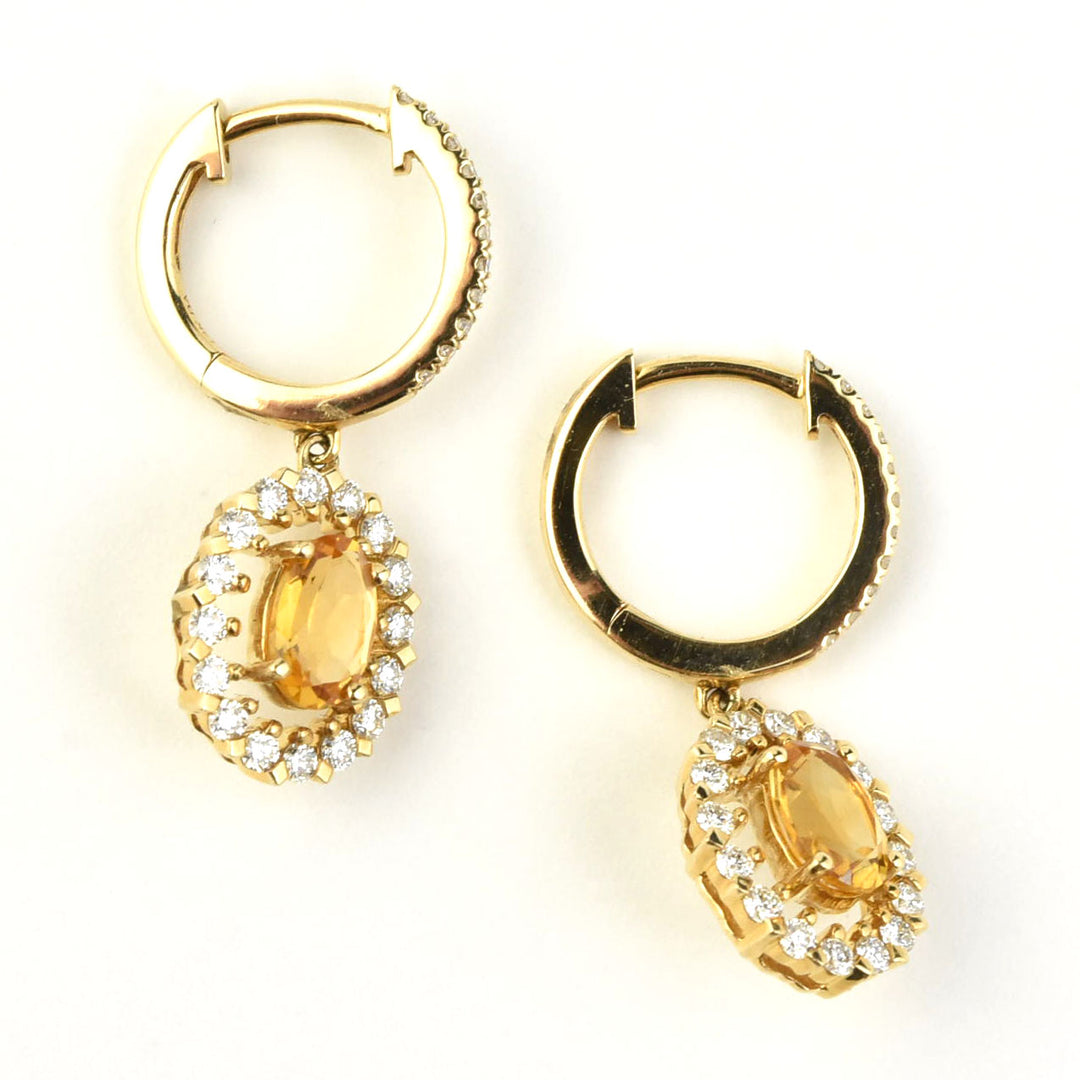 Citrine and Diamond Halo 14k Gold Earrings - Goldmakers Fine Jewelry