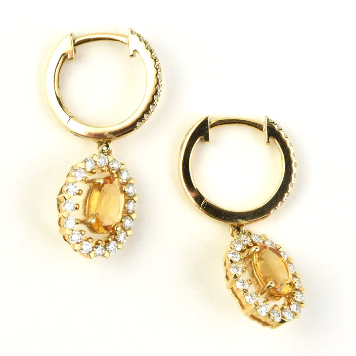Citrine and Diamond Halo 14k Gold Earrings - Goldmakers Fine Jewelry