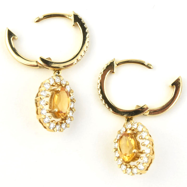 Citrine and Diamond Halo 14k Gold Earrings - Goldmakers Fine Jewelry