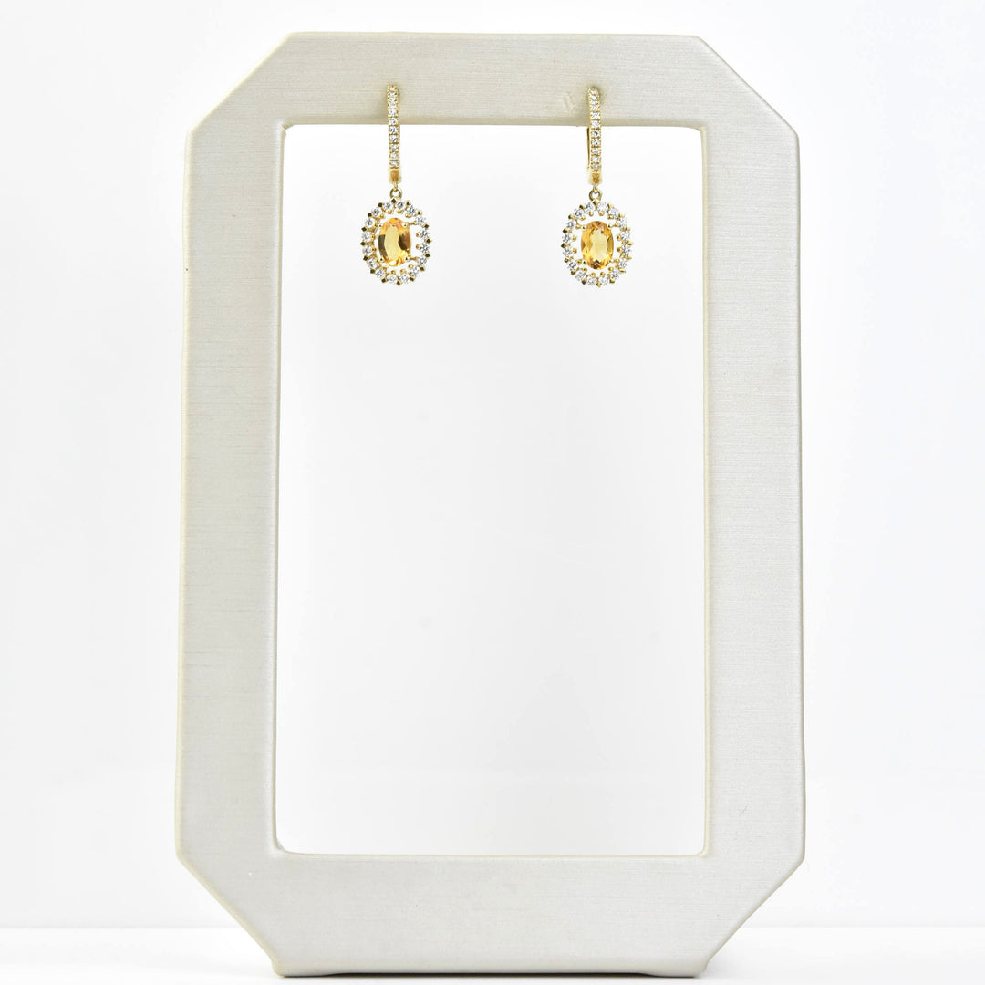 Citrine and Diamond Halo 14k Gold Earrings - Goldmakers Fine Jewelry