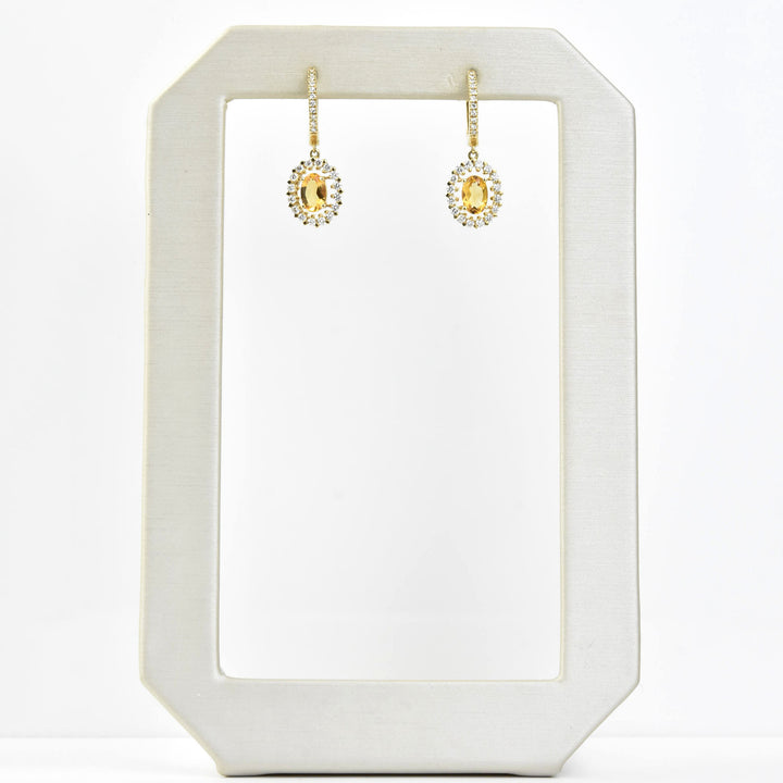 Citrine and Diamond Halo 14k Gold Earrings - Goldmakers Fine Jewelry