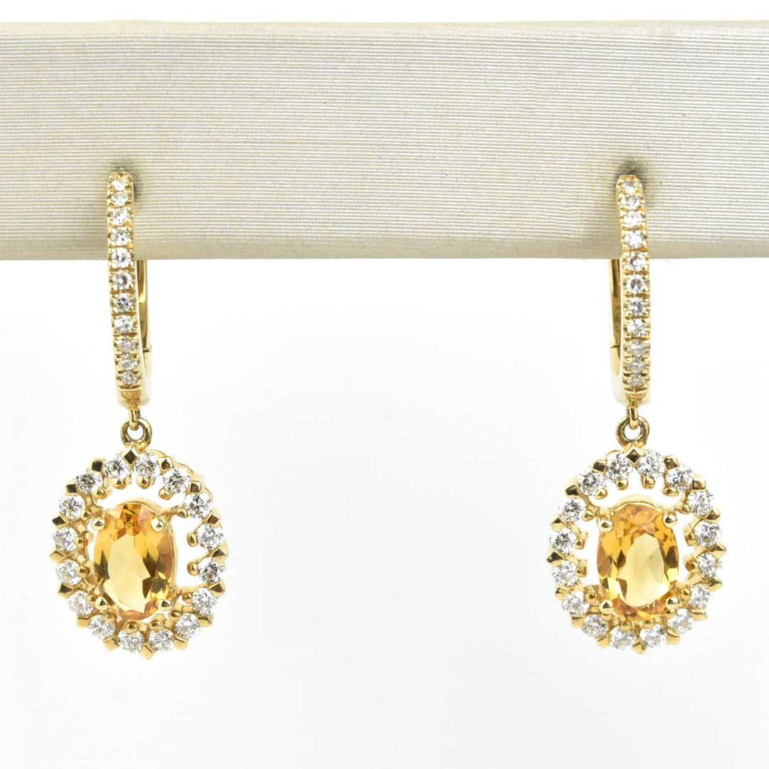 Citrine and Diamond Halo 14k Gold Earrings - Goldmakers Fine Jewelry