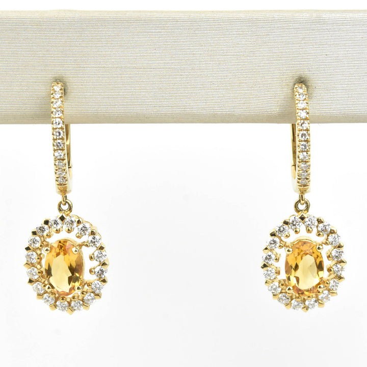 Citrine and Diamond Halo 14k Gold Earrings - Goldmakers Fine Jewelry