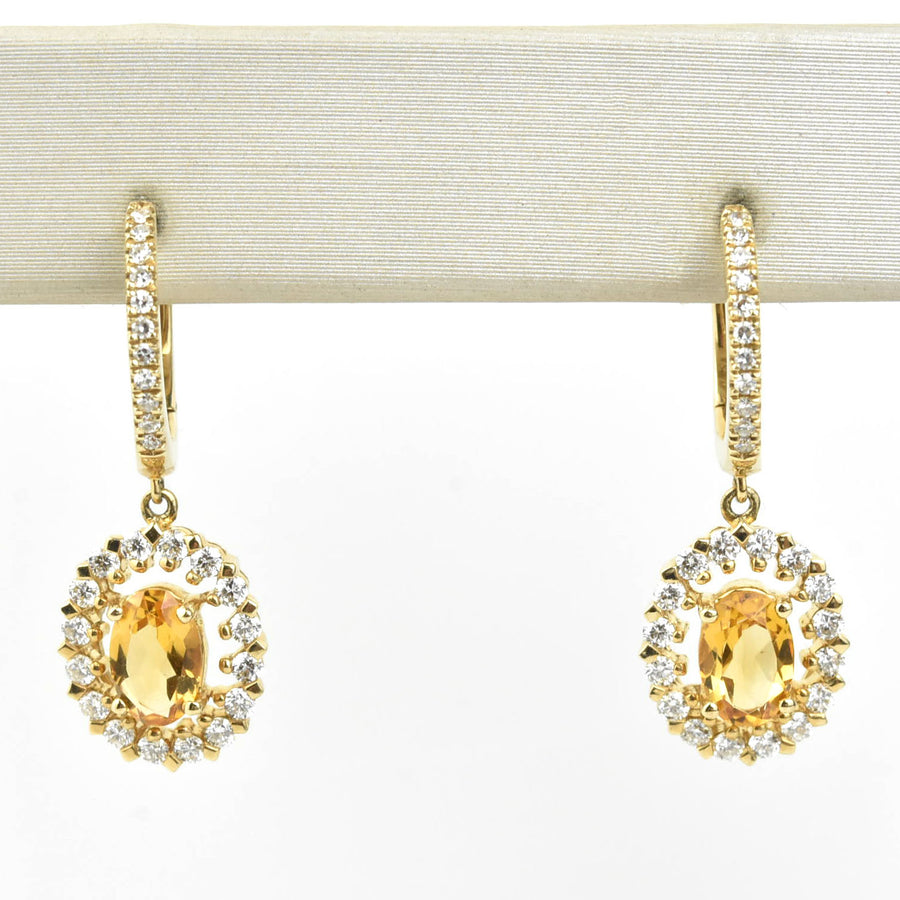 Citrine and Diamond Halo 14k Gold Earrings - Goldmakers Fine Jewelry