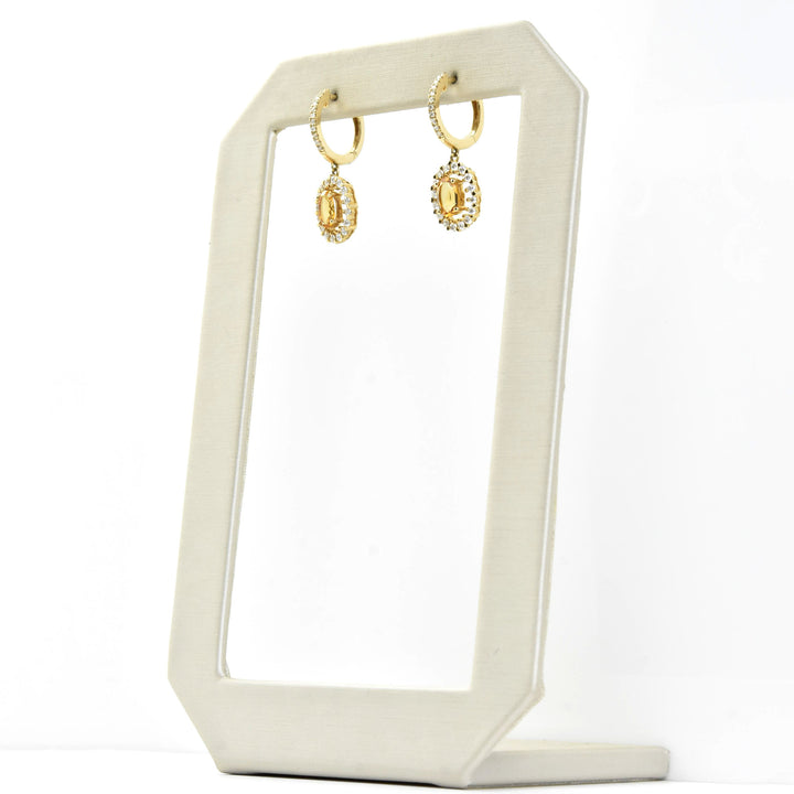 Citrine and Diamond Halo 14k Gold Earrings - Goldmakers Fine Jewelry