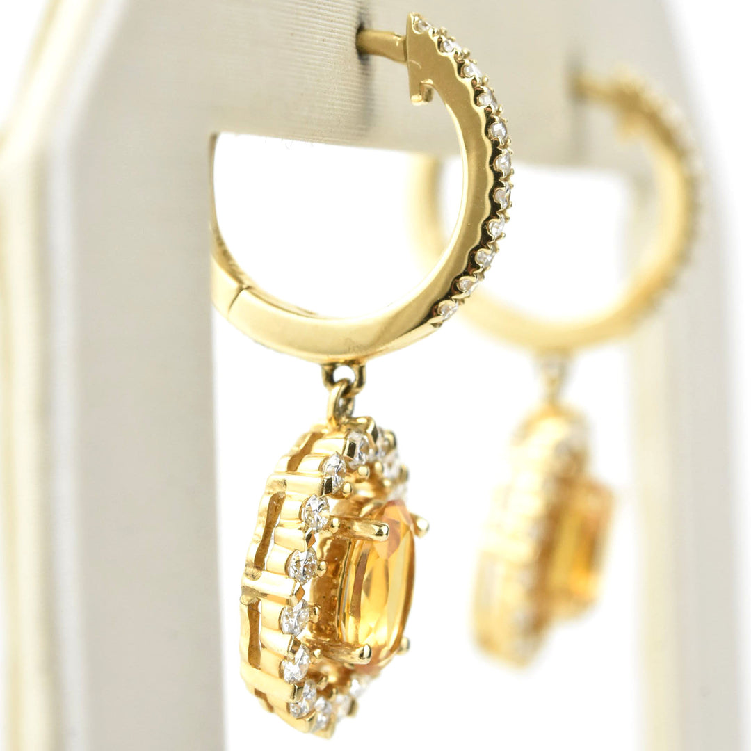 Citrine and Diamond Halo 14k Gold Earrings - Goldmakers Fine Jewelry