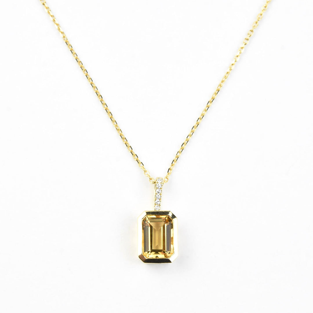 Emerald-Cut Citrine Necklace in 14k Yellow Gold