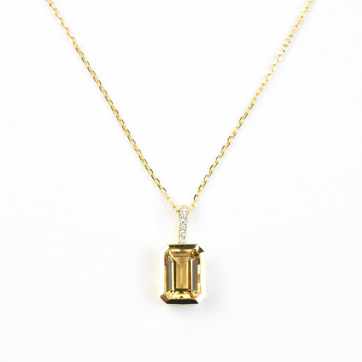 Emerald-Cut Citrine Necklace in 14k Yellow Gold