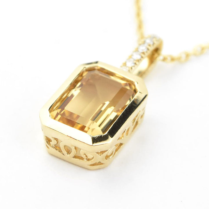Emerald-Cut Citrine Necklace in 14k Yellow Gold