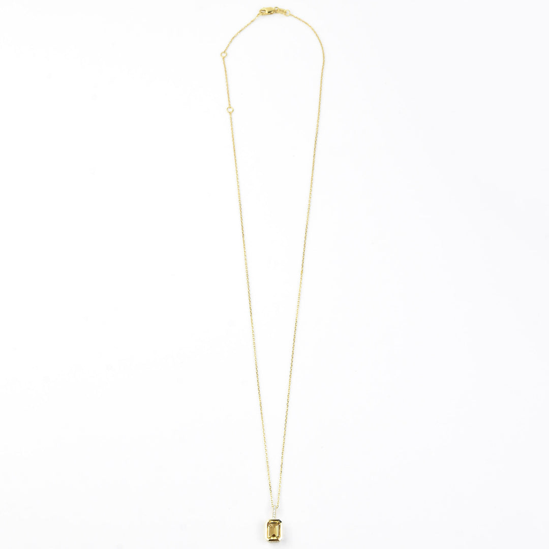 Emerald-Cut Citrine Necklace in 14k Yellow Gold