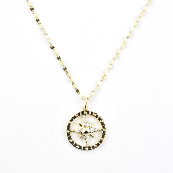 14k Yellow Gold Diamond Compass Necklace - Goldmakers Fine Jewelry