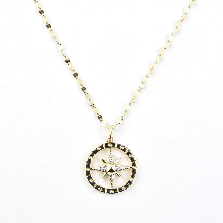 14k Yellow Gold Diamond Compass Necklace - Goldmakers Fine Jewelry