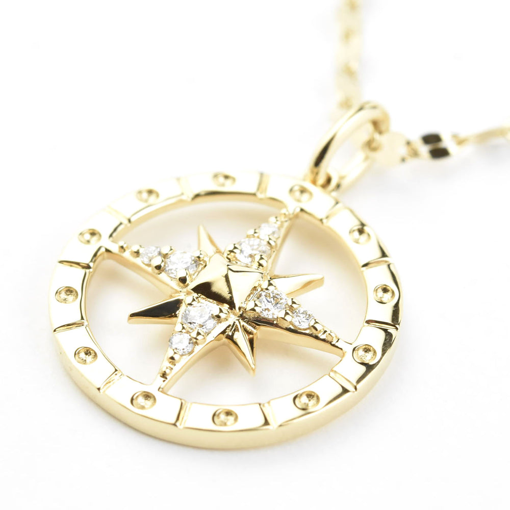 14k Yellow Gold Diamond Compass Necklace - Goldmakers Fine Jewelry