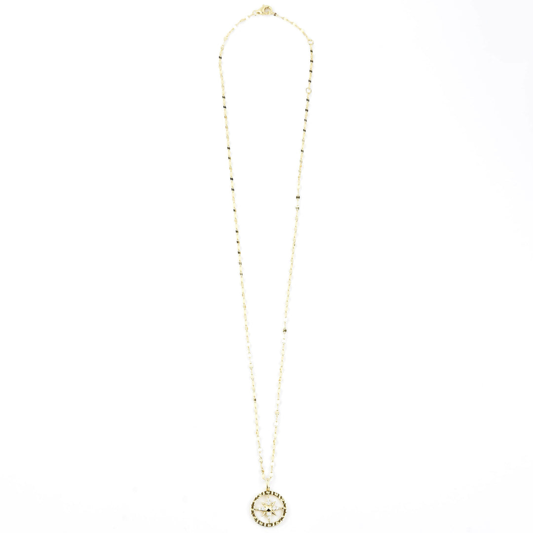14k Yellow Gold Diamond Compass Necklace - Goldmakers Fine Jewelry