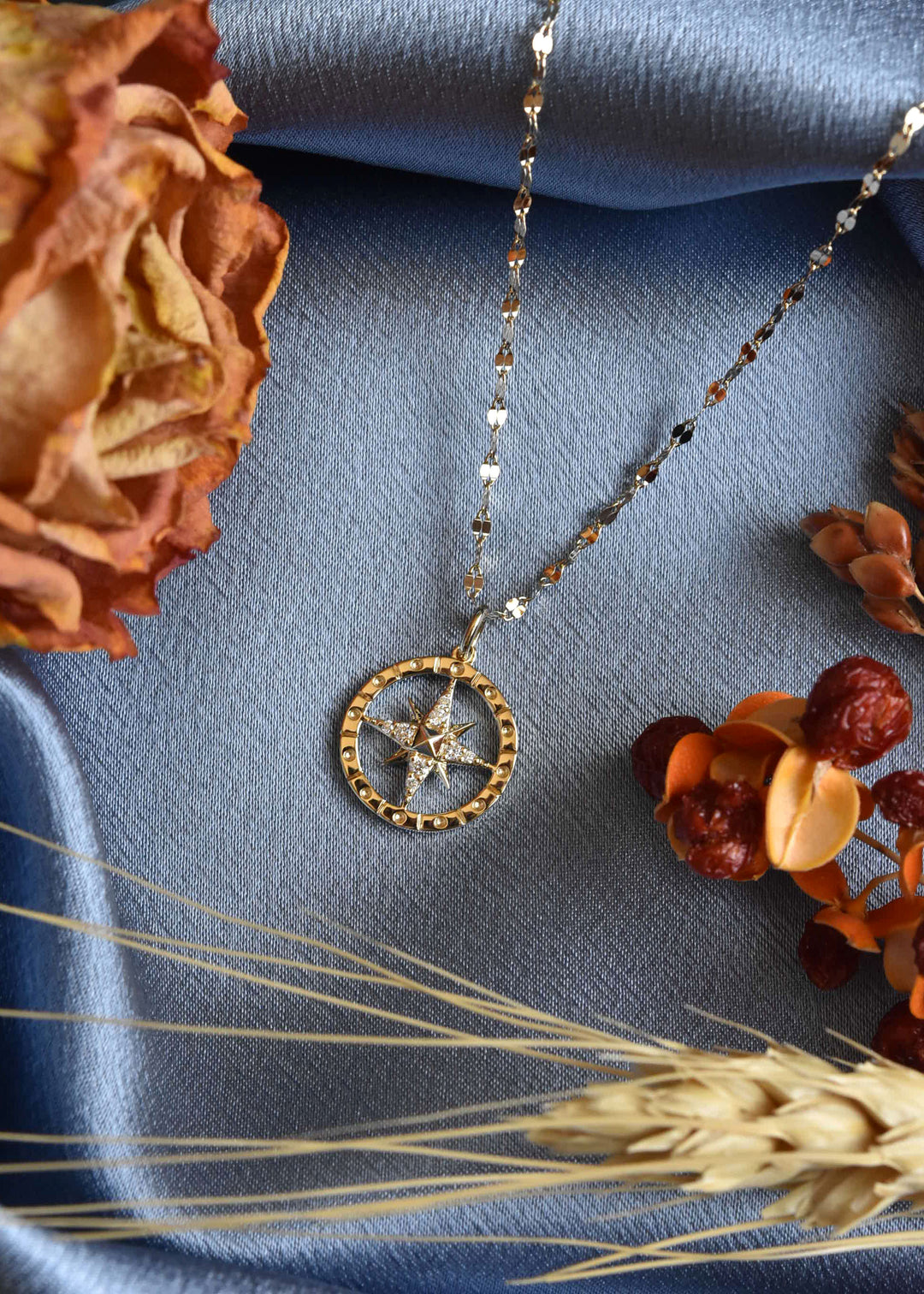 14k Yellow Gold Diamond Compass Necklace - Goldmakers Fine Jewelry