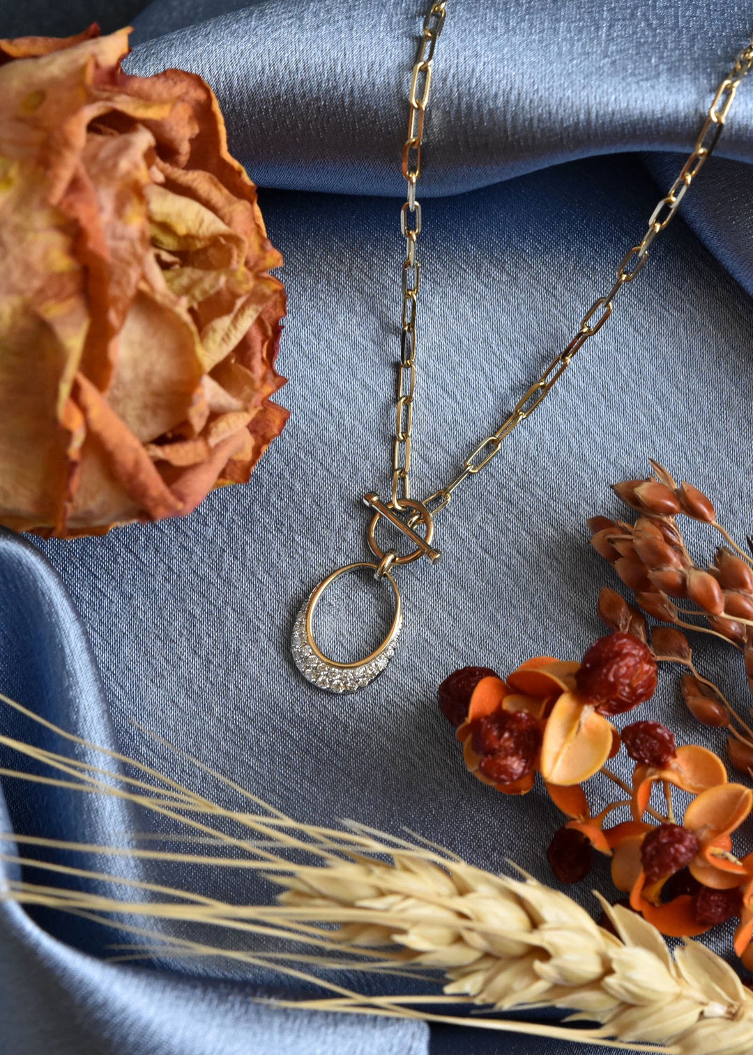 14k Yellow Gold Paper Clip Chain with Diamond Charm