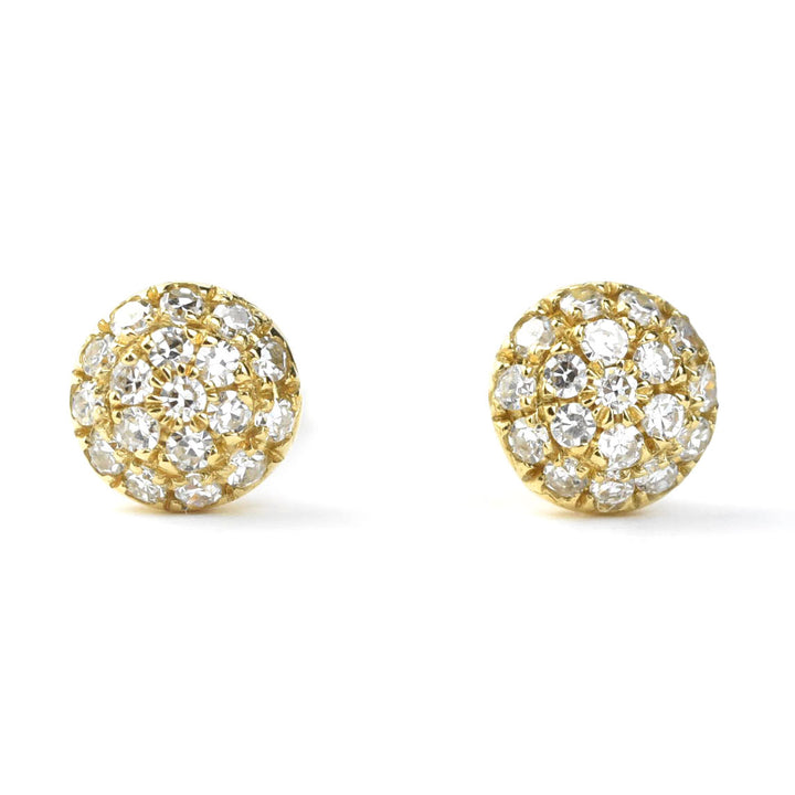Domed Pave Diamond Studs in 14k Yellow Gold
