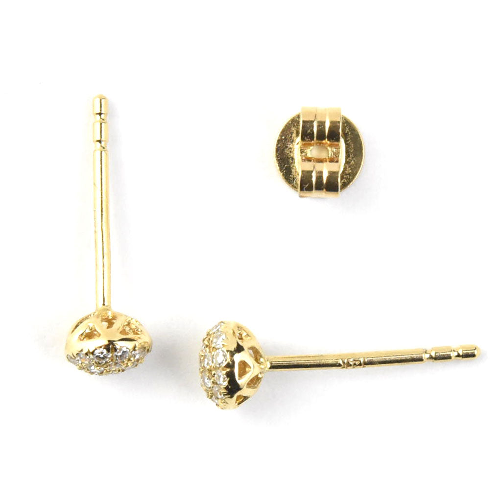 Domed Pave Diamond Studs in 14k Yellow Gold
