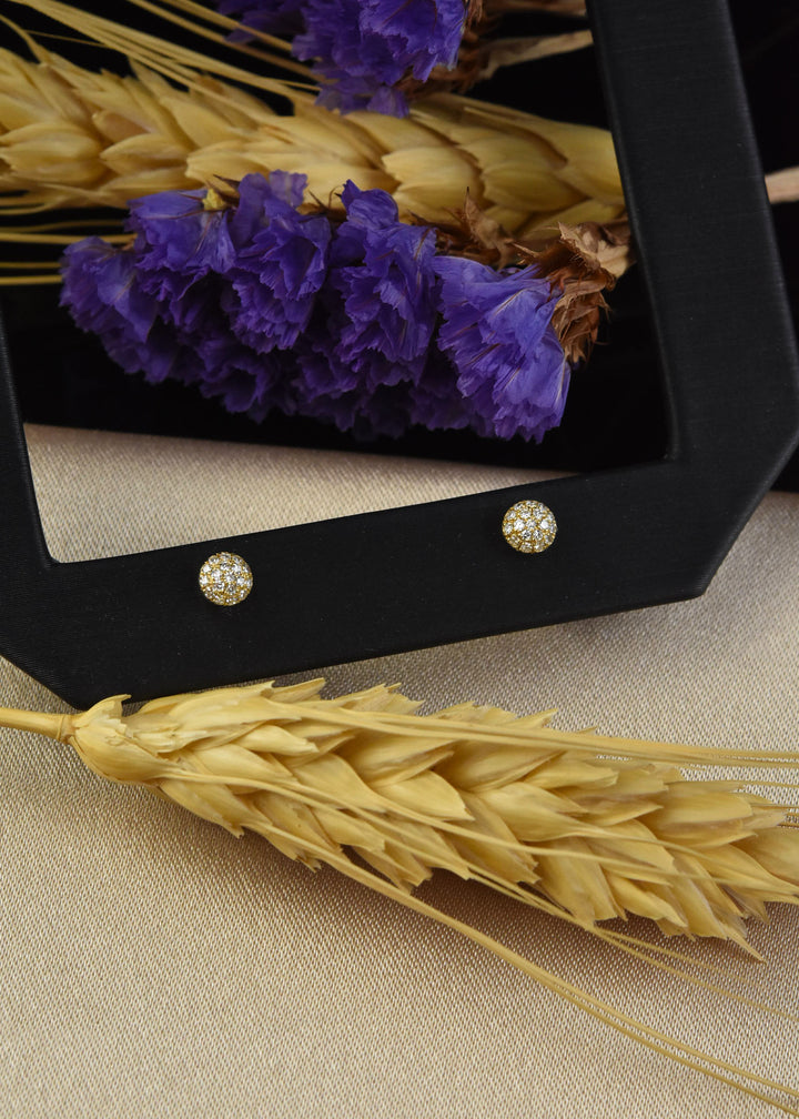 Domed Pave Diamond Studs in 14k Yellow Gold