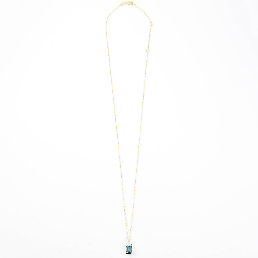 Emerald-Cut London Blue Topaz & Diamond Necklace 14k Yellow Gold - Goldmakers Fine Jewelry