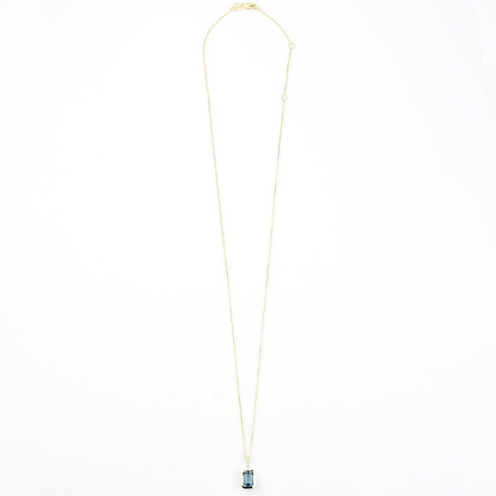 Emerald-Cut London Blue Topaz & Diamond Necklace 14k Yellow Gold - Goldmakers Fine Jewelry