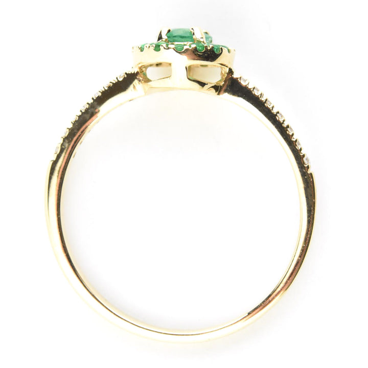 Oval Emerald Halo and Diamond Ring in 14k Yellow Gold - Goldmakers Fine Jewelry