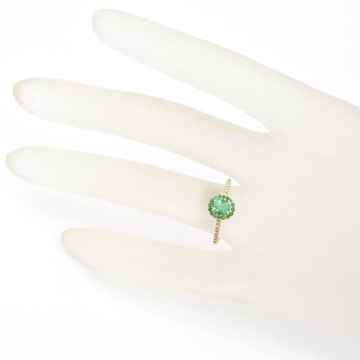 Oval Emerald Halo and Diamond Ring in 14k Yellow Gold - Goldmakers Fine Jewelry