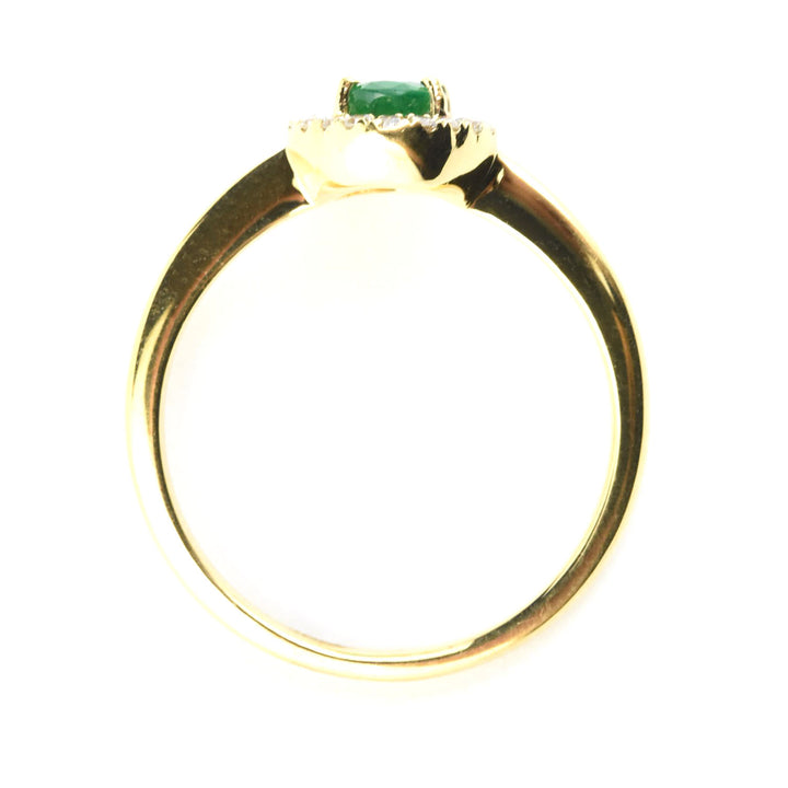 Emerald and Diamond Halo Ring in 18k Yellow Gold