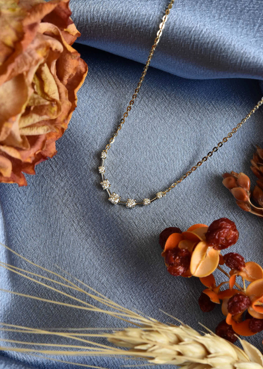 Five Stone Diamond Necklace in 14k Yellow Gold