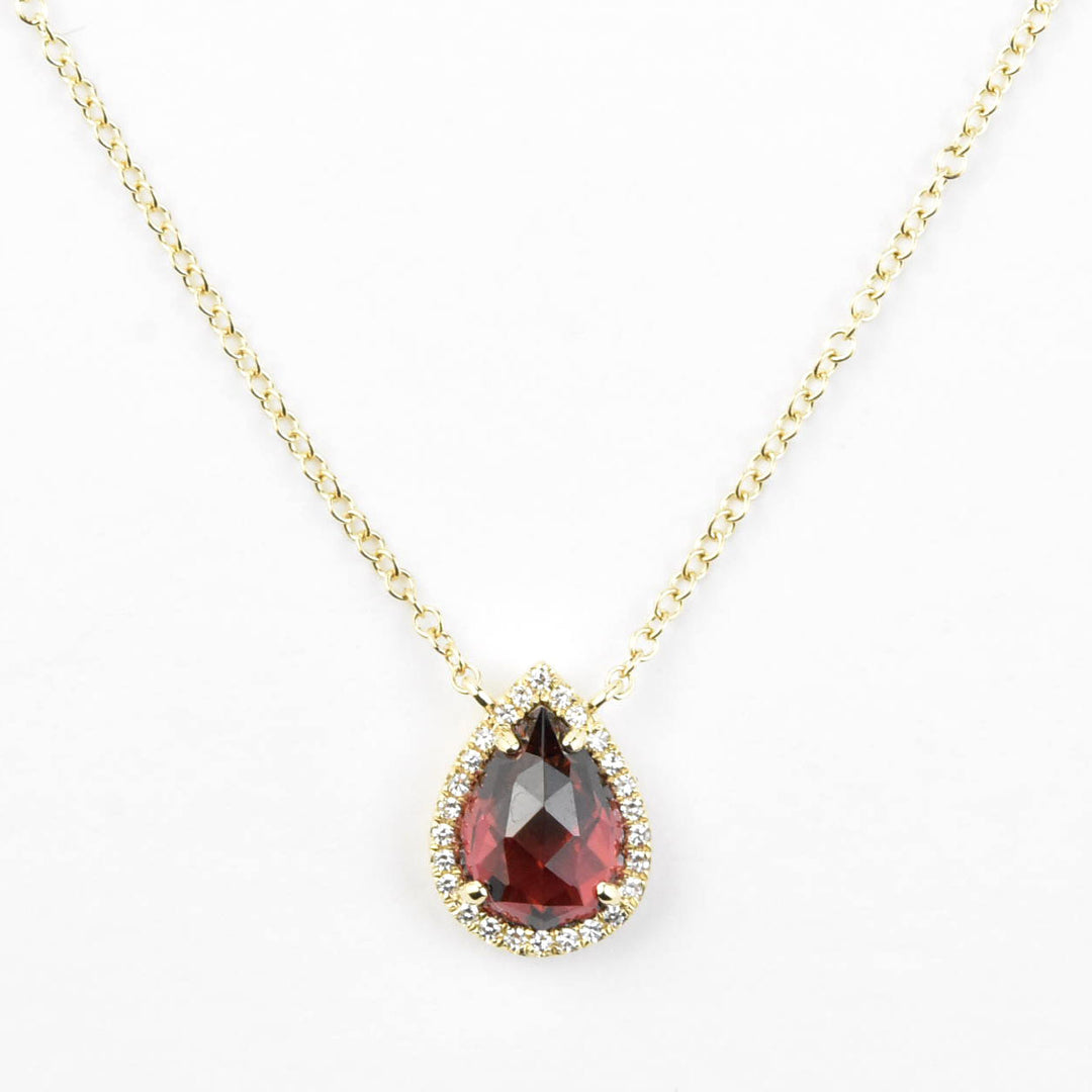 Teardrop Garnet Necklace in 14k Yellow Gold