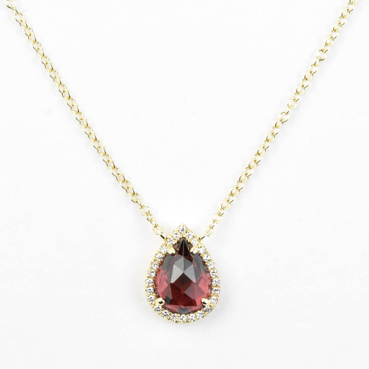 Teardrop Garnet Necklace in 14k Yellow Gold