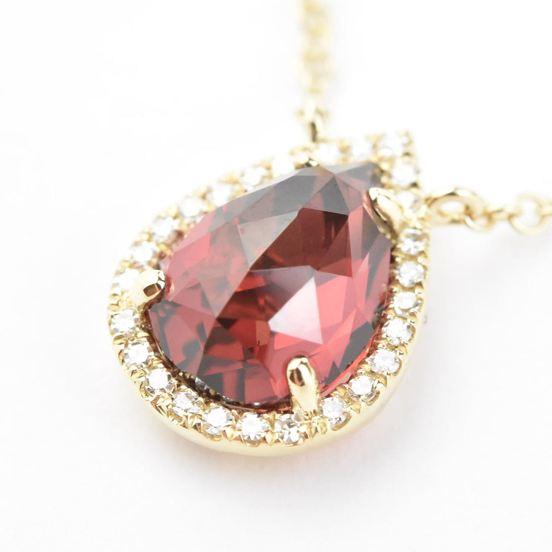 Teardrop Garnet Necklace in 14k Yellow Gold