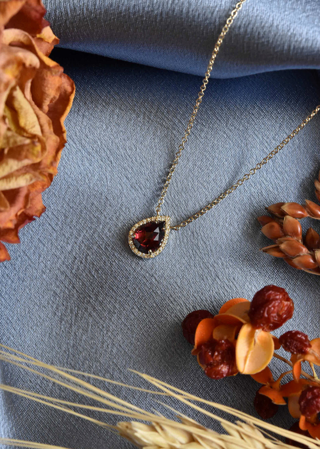 Teardrop Garnet Necklace in 14k Yellow Gold