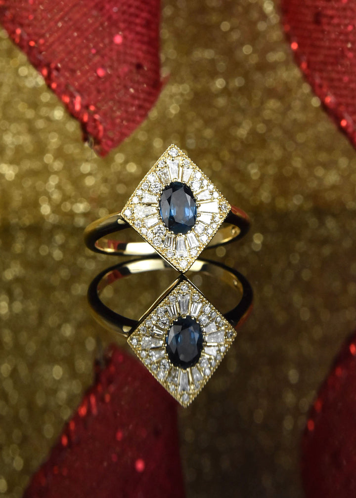 The Genevieve: Blue Sapphire & Diamond Engagement Ring