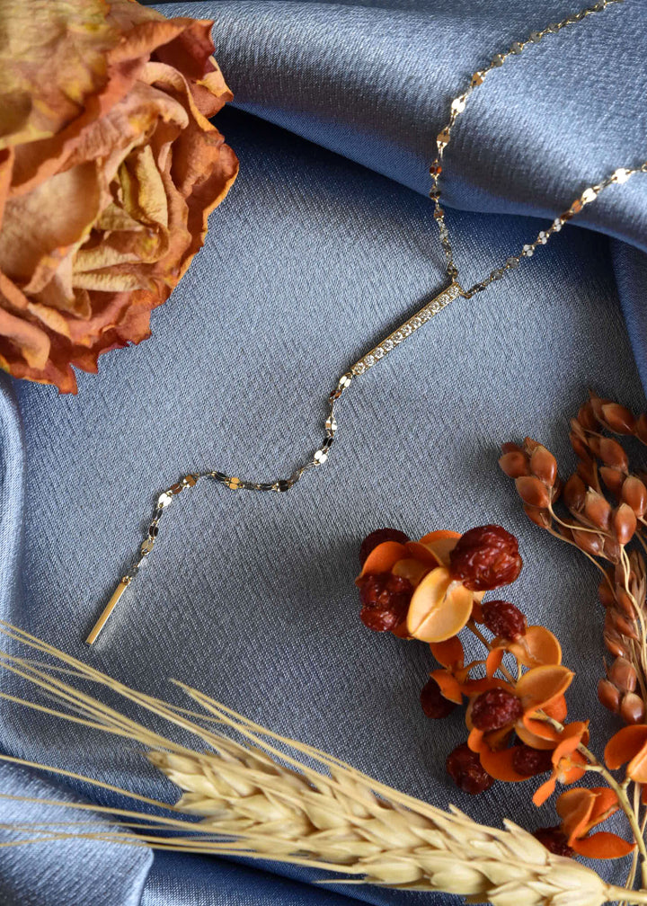 Diamond and Chain Lariat 14k Yellow Gold Necklace - Goldmakers Fine Jewelry