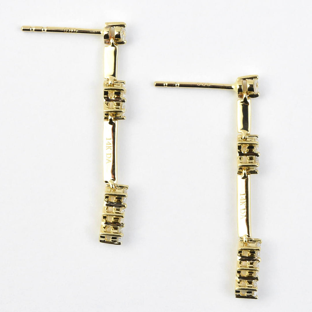 Linear Yellow Gold and Diamond Drop Earrings