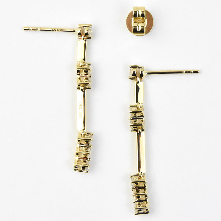 Linear Yellow Gold and Diamond Drop Earrings