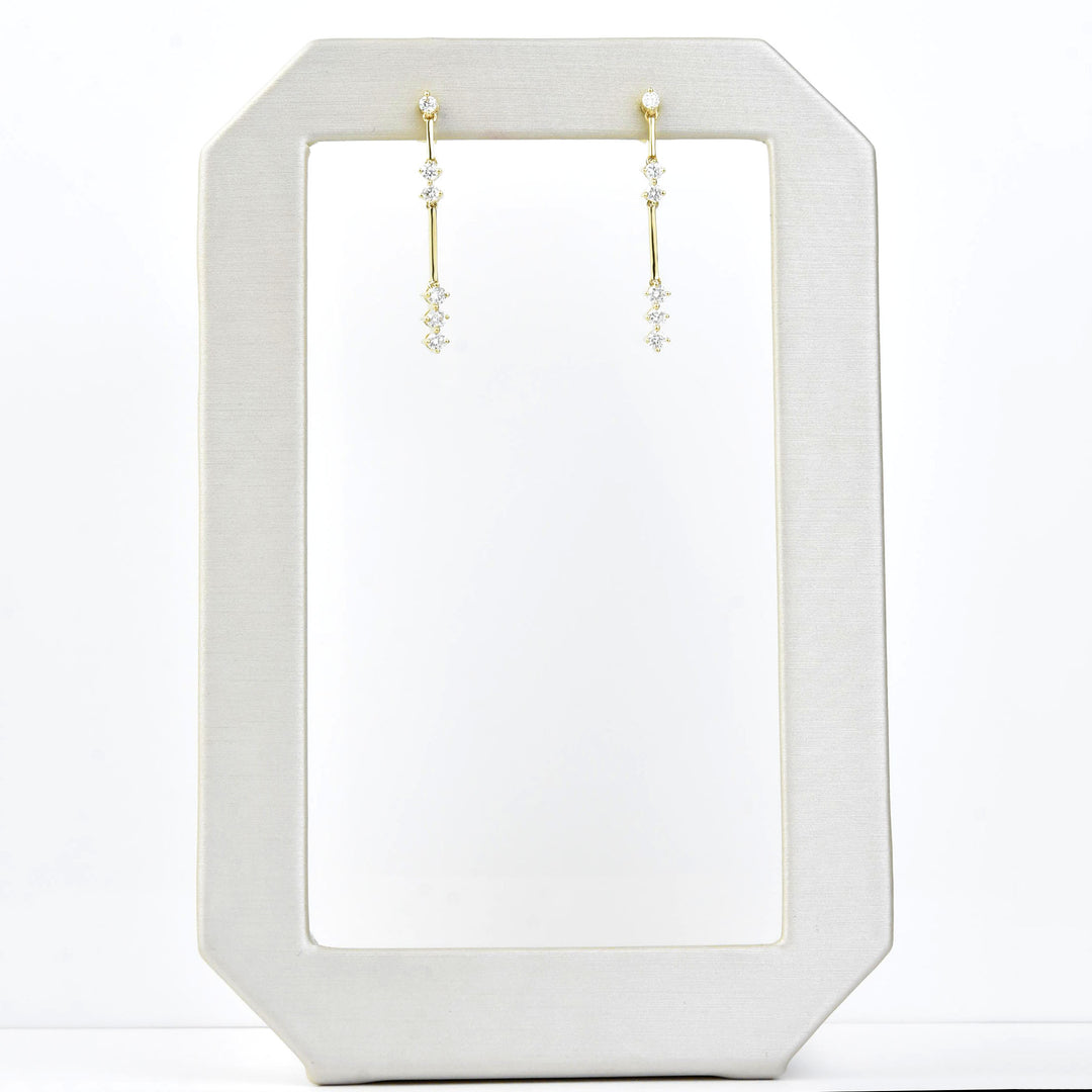 Linear Yellow Gold and Diamond Drop Earrings