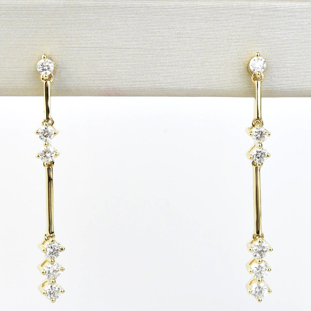 Linear Yellow Gold and Diamond Drop Earrings