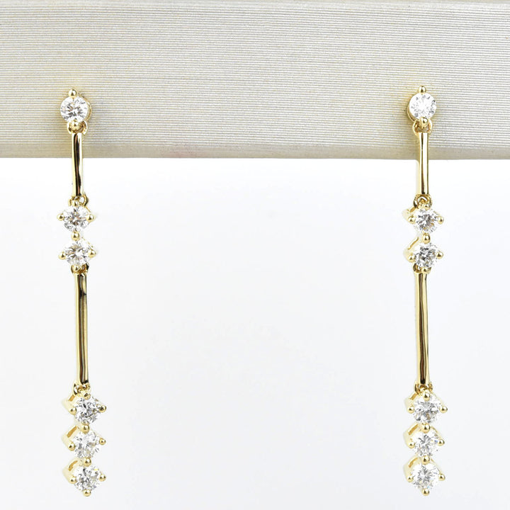 Linear Yellow Gold and Diamond Drop Earrings