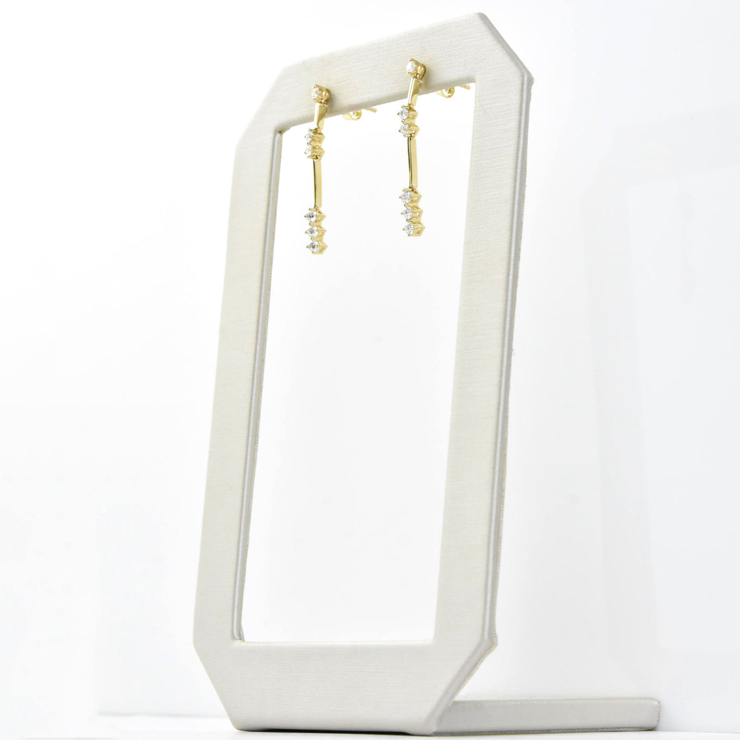 Linear Yellow Gold and Diamond Drop Earrings