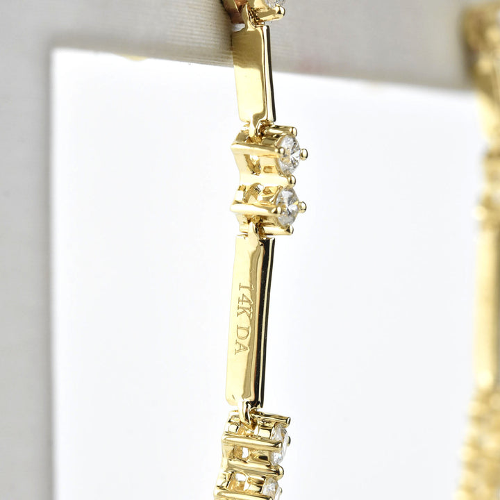 Linear Yellow Gold and Diamond Drop Earrings