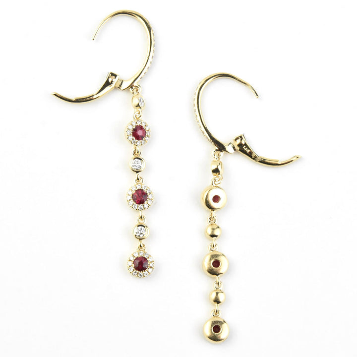 Long Ruby and Diamond Halo Earrings