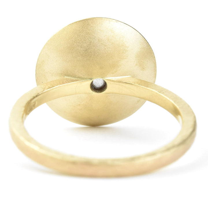 White Mabe Pearl Ring in Yellow Gold Double Bezel - Goldmakers Fine Jewelry