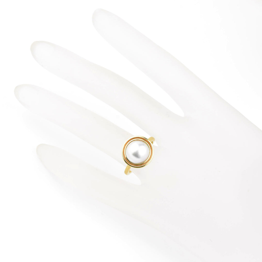 White Mabe Pearl Ring in Yellow Gold Double Bezel - Goldmakers Fine Jewelry